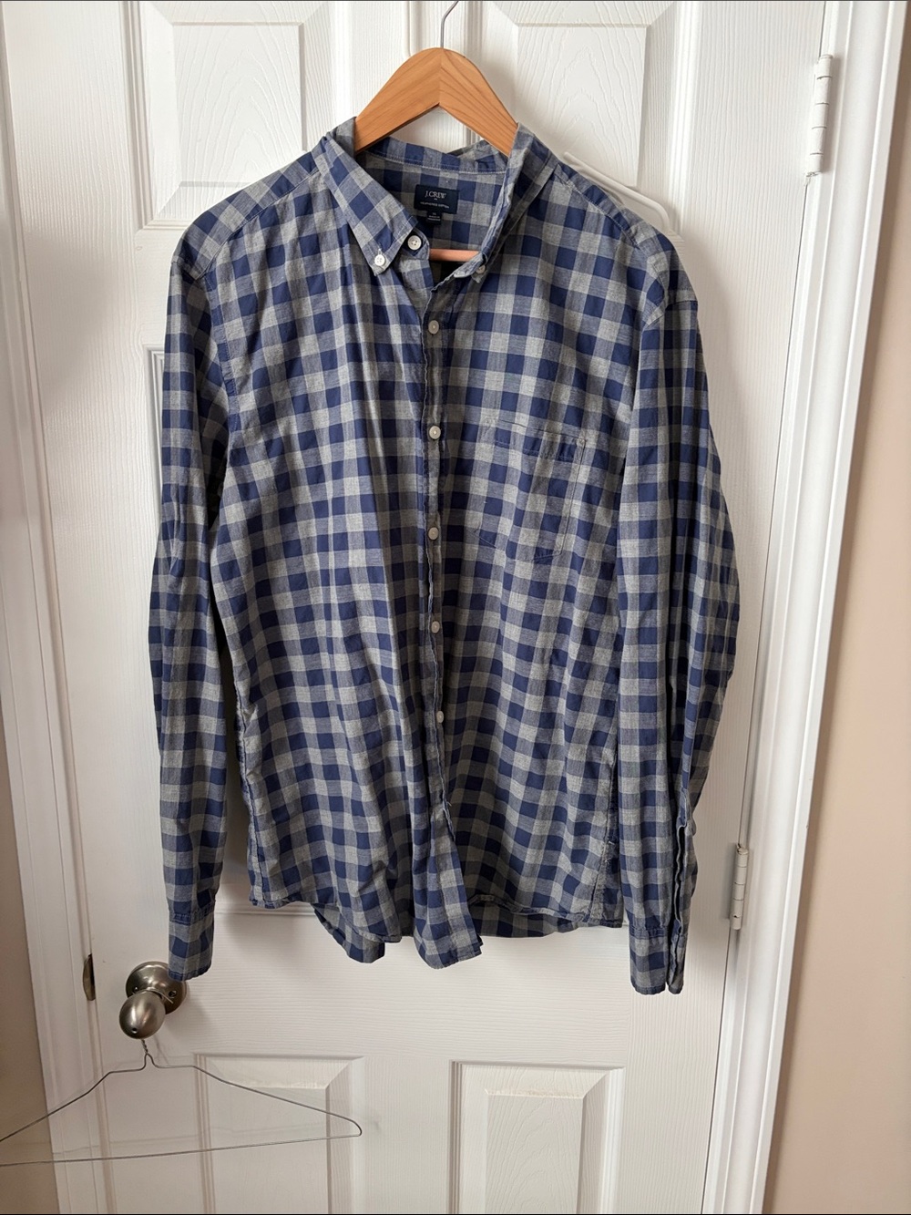 J. Crew Navy and Gray Check Button-Down Shirt